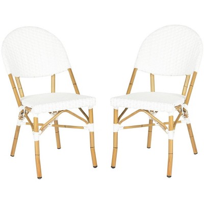 Off-White Faux Bamboo and Wicker Bistro Chair Set
