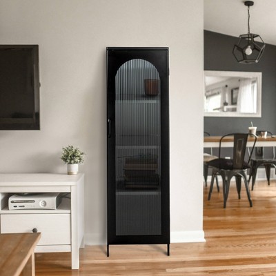 Solstice Tall Black Metal Accent Cabinet with Adjustable Shelves