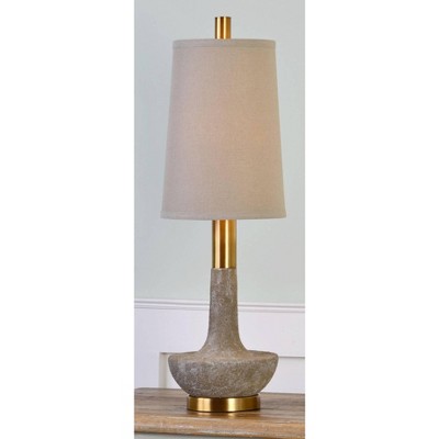 Ivory Stone and Brass Gourd Table Lamp with Linen Shade