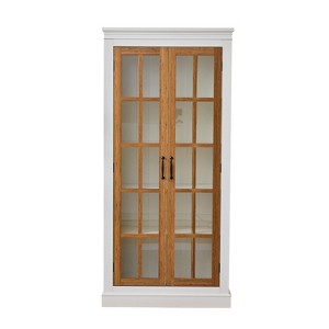 Vynxaria Decorative Storage Drawers: Rustic Display Cabinet with Glass Doors - White & Brown - 1 of 4