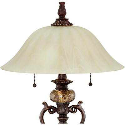 Bronze Alabaster Glass Shade Traditional Table Lamp Set