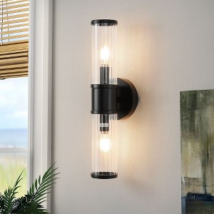 KAISITE 2-Pack Modern Wall Sconce Clear Glass Cylindrical Black Metal Bracket - 1 of 4