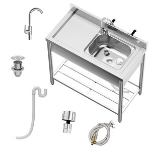Acekool 47"x20"x37" Stainless Kitchen Sink, 360° Rotating Faucet, Storage Rack, Hot Cold Water for Indoor Outdoor Use - 1 of 4