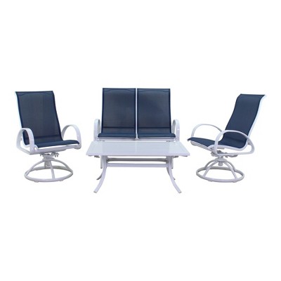 Courtyard Casual Santa Fe 4 pc Loveseat Glider Set with Swivel Rockers  Includes One Loveseat Glider, Two Swivel Rockers and One Coffee Table