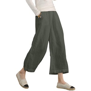 ECUPPER Womens Cotton Cropped Pants Loose Fit Wide Leg Capri Casual Plus Size Elastic Waist Trousers - 1 of 4