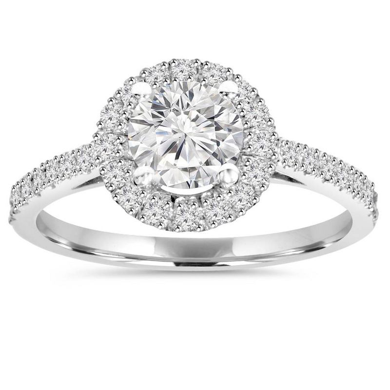Pompeii3 1CT Halo Round Diamond Engagement Ring 14K White Gold, 1 of 6