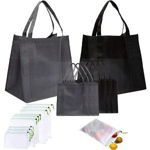 Okuna Outpost Set of 15 Medium Non Woven Shopping Tote Bags, Reusable Mesh Drawstring Produce Grocery Bags, 5 Sizes - 1 of 4