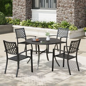 Captiva Designs 5pc Patio Dining Steel Set with Slat-top Round Table & Metal Chairs with Stylish Back - 1 of 4