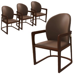 LeisureMod Svelta Leather Dining Chair – Upholstered Mid-Century Modern Accent Arm Chair with Rubberwood Legs for Kitchen or Dining Room Set of 4 - 1 of 4