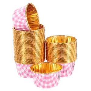Unique Bargains Round-Grid Greaseproof Single-sided Aluminum Foil Cupcake Liners 100 Pcs - 1 of 4