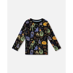Deux par Deux Boy Long Sleeve Organic Cotton Allover Monsters Print Tee - 1 of 4