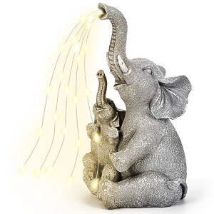 GIGALUMI 9.6“ Solar Mother and Child Elephants Statue Light, Outdoor Garden Decor with Warm Lights for Backyard, Patio - 1 of 4