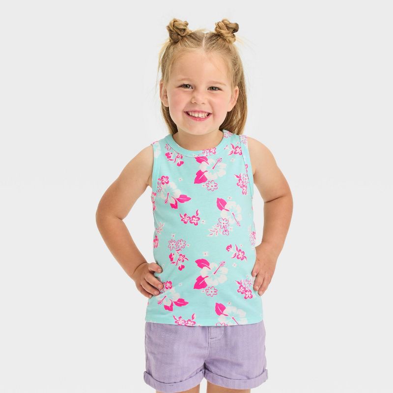 Toddler Girls' Floral Shirt - Cat & Jack™ Turquoise Blue, 1 of 4