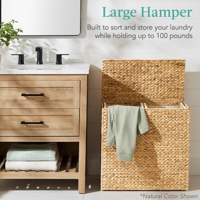 Espresso Brown Wicker Double Laundry Hamper with Lid