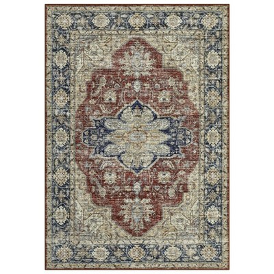 2 x 6 ft Polyester Blue Rectangular Hallway Bathroom Entryway Kitchen Office Foldable Flower Printed  Washable Area Rug