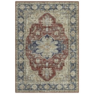 2 x 6 ft Polyester Blue Rectangular Hallway Bathroom Entryway Kitchen Office Foldable Flower Printed  Washable Area Rug - 1 of 4