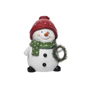 Transpac Resin 14.5 in. White Christmas Snowman and Wreath Decor - 1 of 4