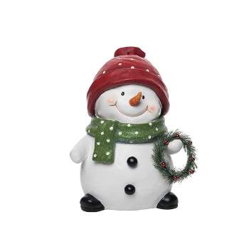 Transpac Resin 14.5 in. White Christmas Snowman and Wreath Decor