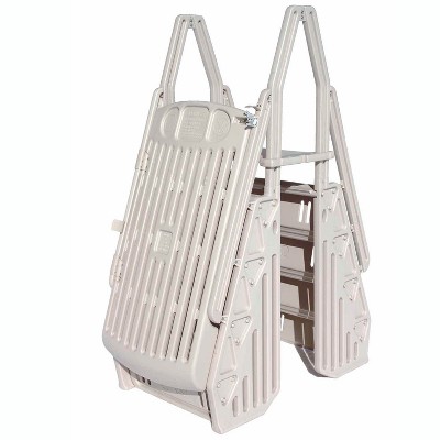 Vinyl Works GE Deluxe Adjustable A Frame Above Ground Pool Ladder w/ Gate, White