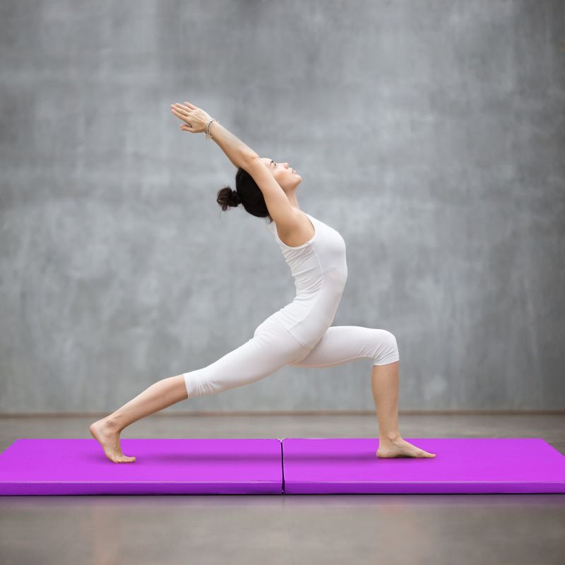 Costway 6''x 2''Gymnastics Yoga Mat Thick Two Folding Panel Gym Purple, 2 of 11