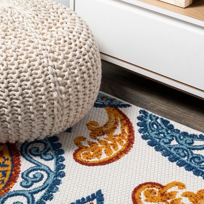 Boho Paisley Orange/Blue Synthetic Indoor/Outdoor Area Rug