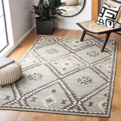 Handmade Blue and Black Wool Kilim Area Rug
