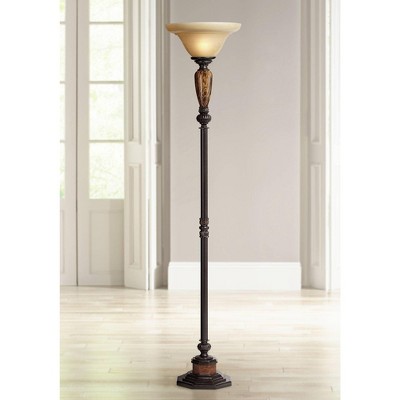 Bronze Faux Marble Alabaster Glass Torchiere Floor Lamp