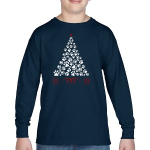 LA Pop Art Paw Christmas Tree - Boy's Word Art Long Sleeve T-Shirt - 1 of 4