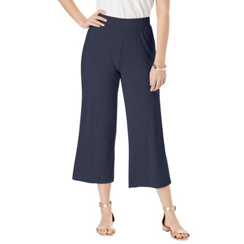 Jessica London Women's Plus Size Everyday Knit Wide-leg Crop Pant, 30/32 -  Navy : Target