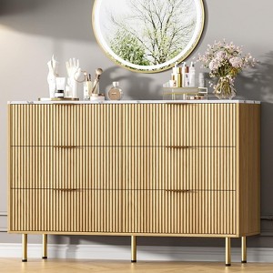 Jojoka 6 Drawers Dresser for Bedroom, Grooved Chest of Drawers with Handles, Bedroom Furniture Storage Cabinet, Suitable for Living Room, Hallway - 1 of 4