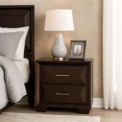 Royal Hampton Nightstand, 2 Drawers, Espresso Brown Solid Wood, 27 Inch