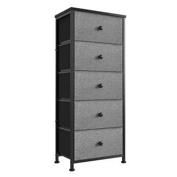 REAHOME 5 Drawer Vertical Steel Frame Storage Organizer Narrow Tower Dresser with MDF Top, Adjustable Feet, and Wall Safety Attachment