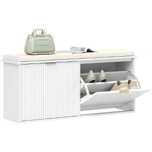 HOMCOM Shoe Bench with Padded Seat Cushion and Flip-Drawer, Entryway Bench - 1 of 4