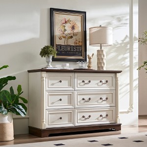 KIGFTSOD Farmhouse Style 6 Drawer Dresser Storage Dresser Organizer for Bedroom,Walnut - 1 of 4