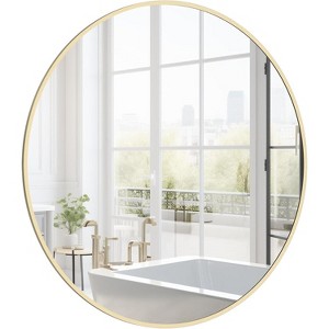 24 Inch Round Wood Mirror, Natural Circle Wall Mirror for Bathroom, Living Room and Bedroom Decor - 1 of 4