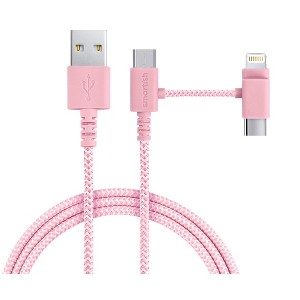 Smartish USB-C/Lightning Cable for iPhone 16/15/14 - Crown Joule - 6 Foot Universal Fast Fabric Wrapped Charging Cable w/Micro-USB - 1 of 4