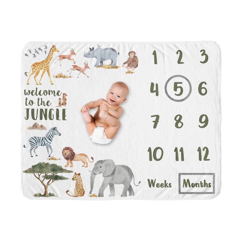 Sweet Jojo Designs Gender Neutral Baby Milestone Blanket Jungle Animals Multicolor, 1 of 7