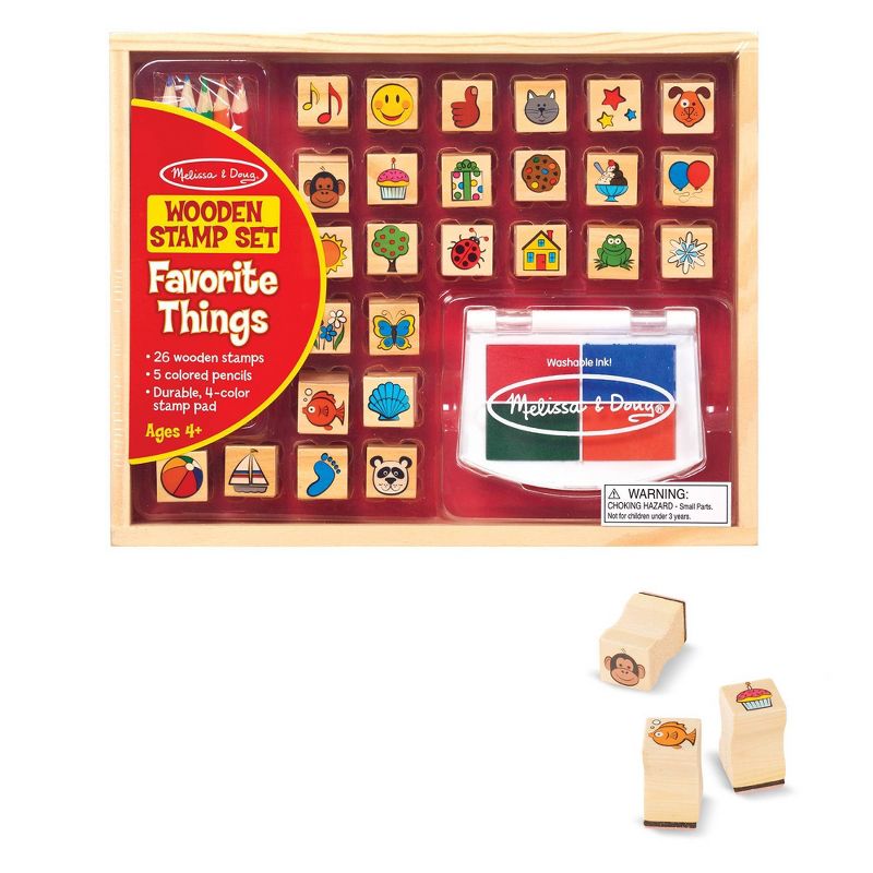 Melissa &#38; Doug Wooden Stamp Set, Favorite Things - 26 Wooden Stamps, 4-Color Stamp Pad, 1 of 12