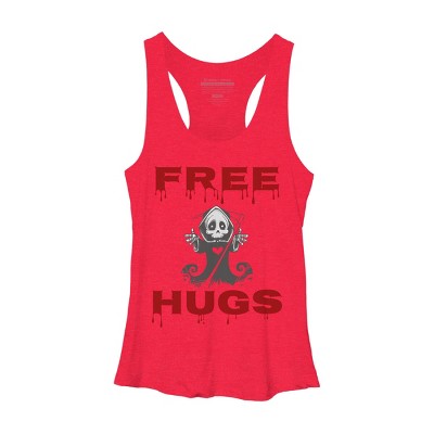 Women's Design By Humans Free Hugs Evil Scary Grim Reaper Halloween Gift By pipetro Racerback Tank Top