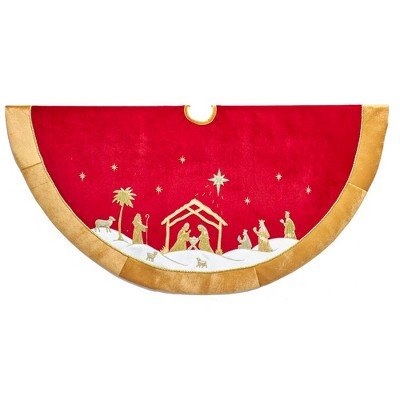 Kurt Adler 48" Red and Gold Religious Tree Skirt