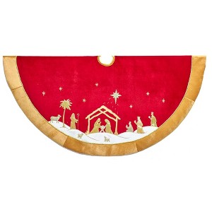 Kurt Adler 48" Red and Gold Religious Tree Skirt - 1 of 3