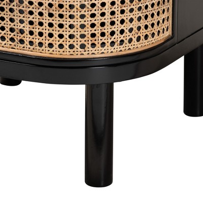 Nabila Black Bayur Wood and Natural Rattan 3-Drawer Nightstand