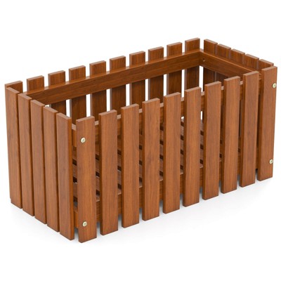 Costway 1/2 PCS Solid wood patio furniture outdoor slat style flower planter box flowerpot