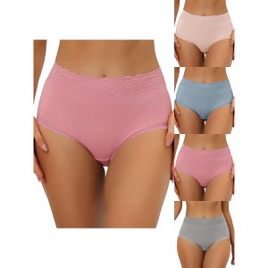 Allegra K Women's High Waist Tummy Control Lace Trim 5 Packs Ribbed Briefs White Small - 1 of 4