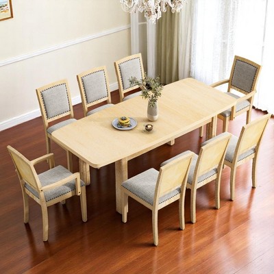 84" Rustic Extendable 9-Piece Dining Table Set with 24" Removable Leaf, 6 Upholstered Armless Chairs and 2 Arm Chairs for Dining Room or Kitchen