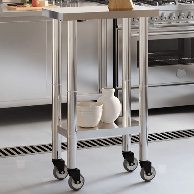 vidaXL Kitchen Work Table with Wheels 21.7 in.x11.8 in.x33.5 in. Stainless Steel