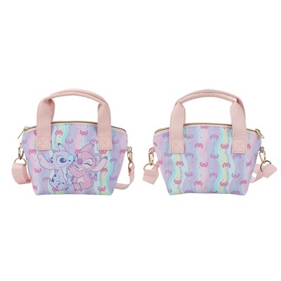 Disney Lilo & Stitch Angel & Stitch Hearts Pastel Striped 9.25” Mini PU Handbag