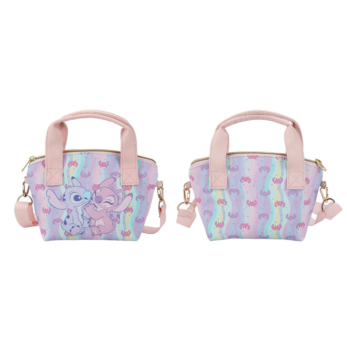 Disney Lilo & Stitch Angel & Stitch Hearts Pastel Striped 9.25" Mini PU Handbag - thumbnail 7