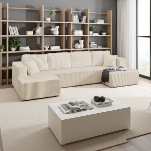 132.48" Corduroy U-Shaped Modular Sectional Sofa, Minimalist Style - 1 of 4
