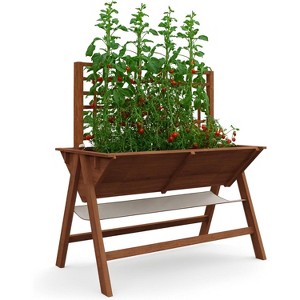 1PC Elevated Cedar Planter - 52"x30"x54" w/Detachable Trellis & Liner - Standing Garden Bed for Veggies/Herbs - 1 of 4